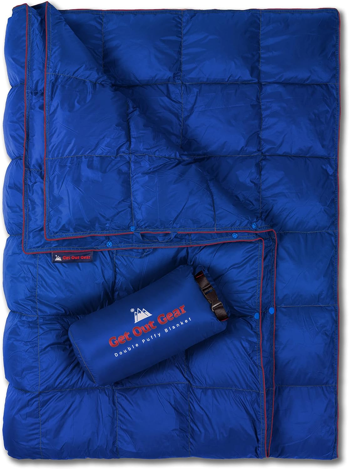 Double Puffy Camping Blanket Water-Resistant Camp Quilt Blue Red O2097