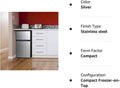 3.2 Cu Ft Two Door Mini Fridge with Freezer, Stainless Steel Z18483