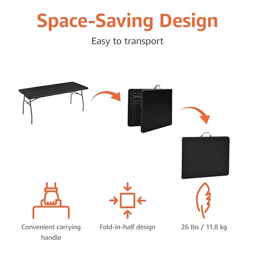 White 6 ft Folding Table with Carrying Handle R7496