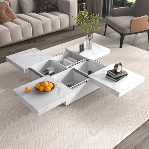 White Marble Veneer Coffee Table with Storage Q678365