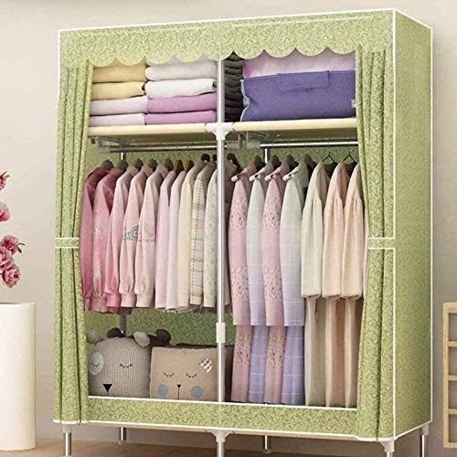 Fabric Portable Closet Wardrobe with 2 Clothes Hanging Rails and 4 Shelves H565