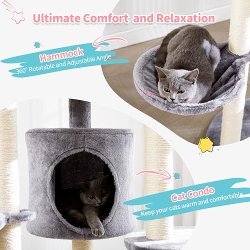 Grey Small Cat Tree Tower with Scratching Post and Plush Perch Bed I753988
