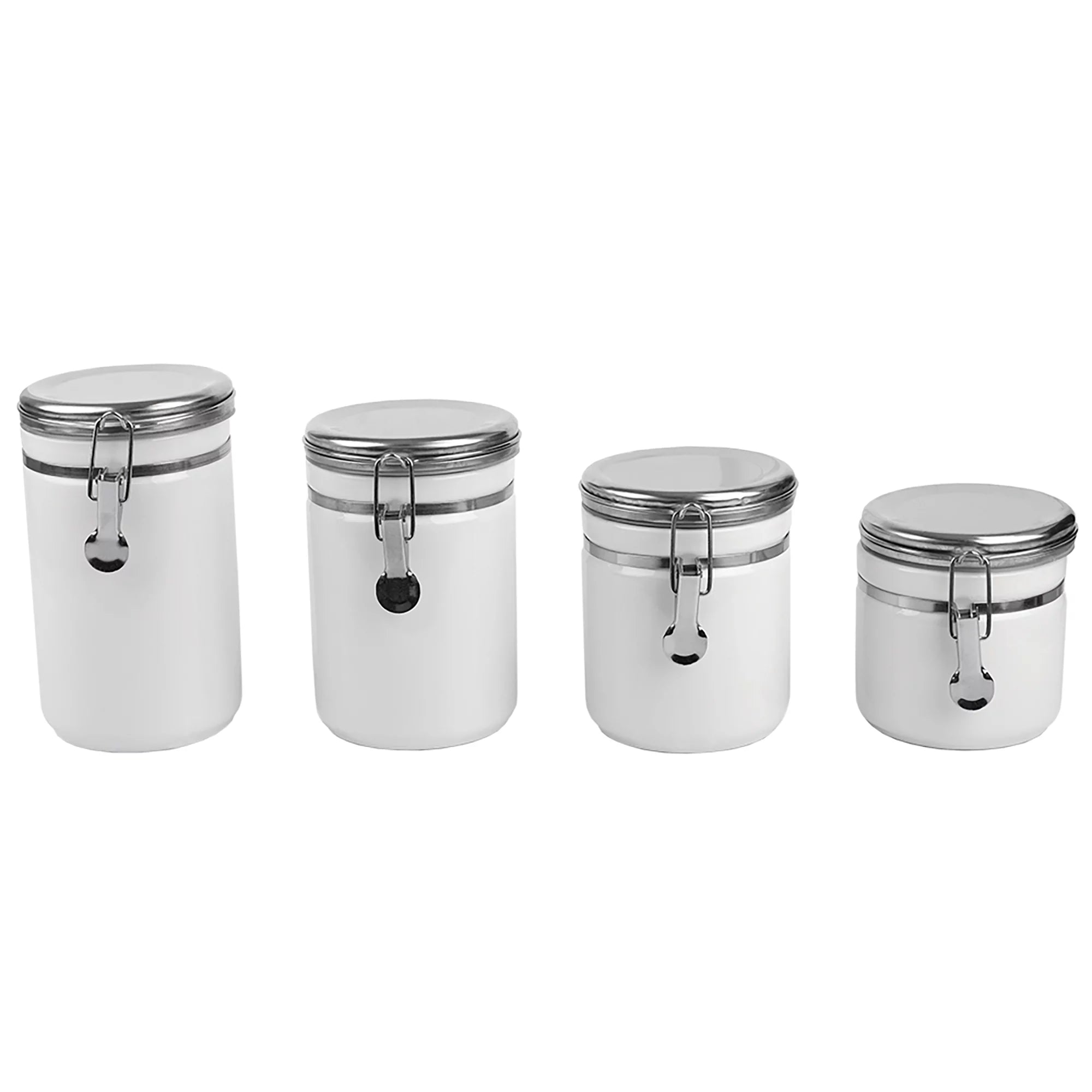 4 Piece Ceramic Canister Set with Stainless Steel Tops, White B53387
