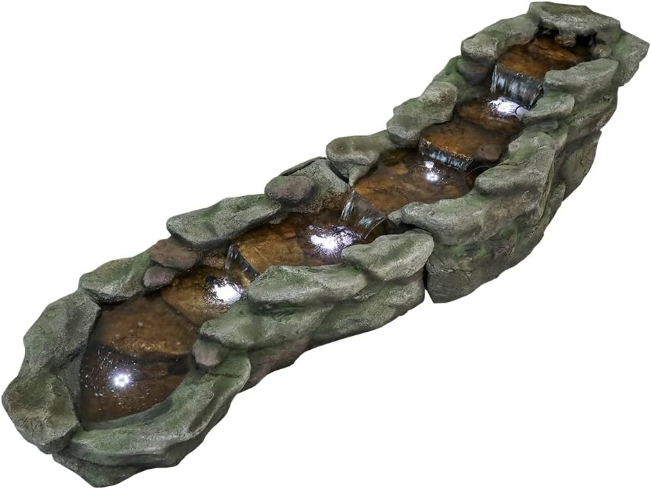 83.4" L x 22" W x 20" H Outdoor Rock Water Fountain with LED Lights D1712
