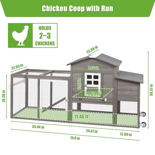 Wooden Chicken Coop Cage with Nesting Box, Waterproof Roof, Removable Tray F5026