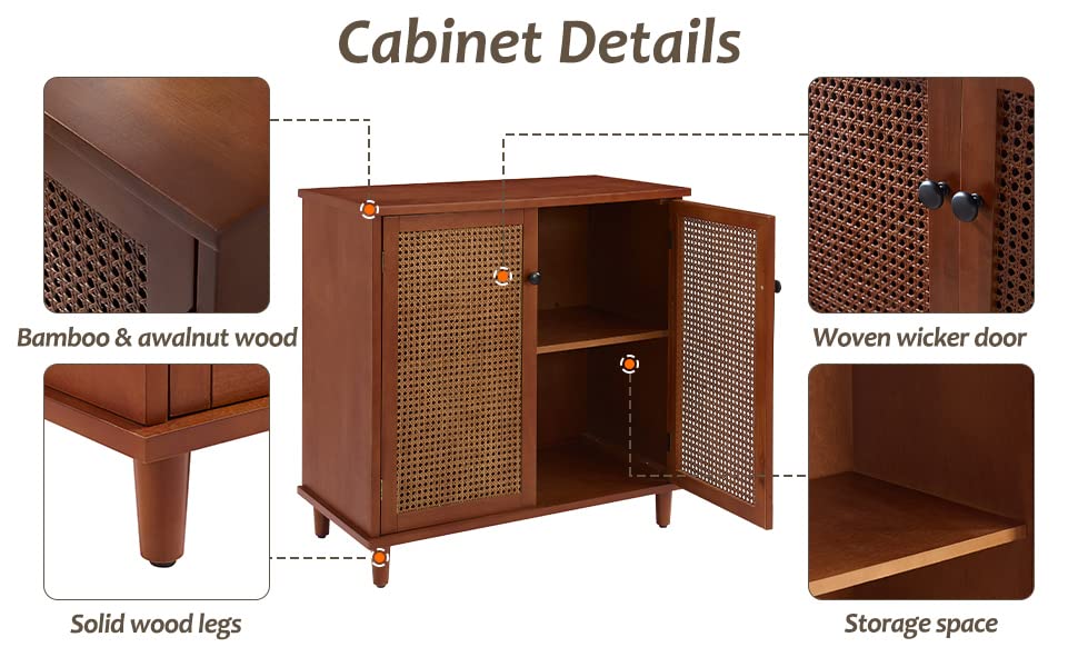 Wood Grain Accent Storage Cabinet with Metal Handle Doors, 1 Pcs D7613
