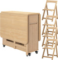 Folding Dining Table with 4 Chairs and Storage Drawers Wood Drop Leaf Dining Table Set W191690