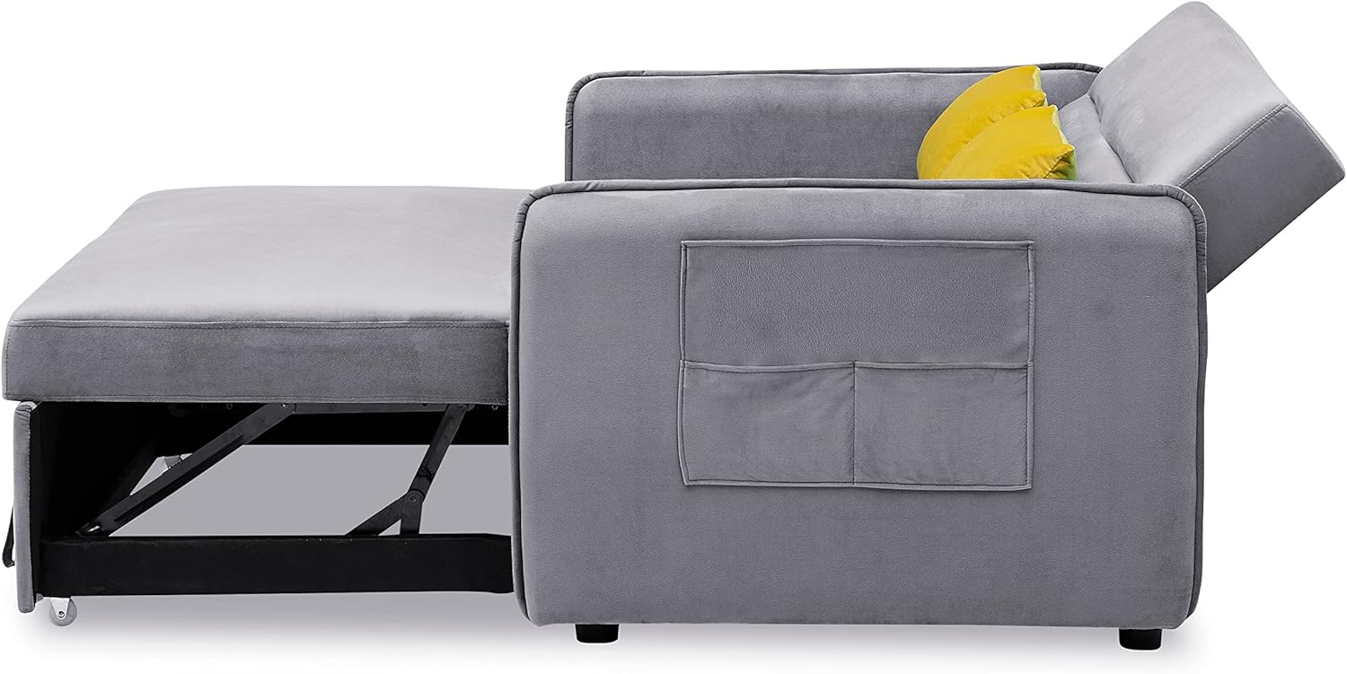 Velvet Pull Out Sofa Bed with Storage Pocket J810