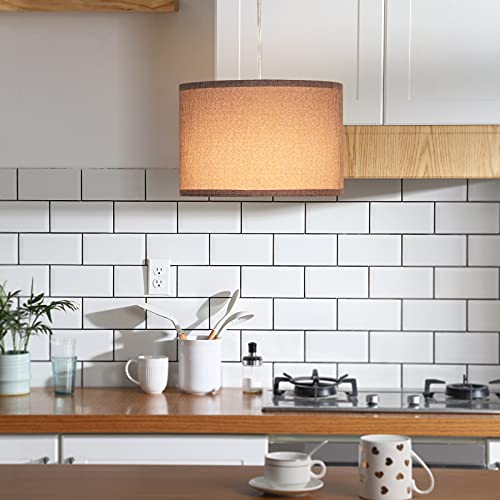 White Fabric Plug In Hanging Pendant Light with 15Ft Cord O779