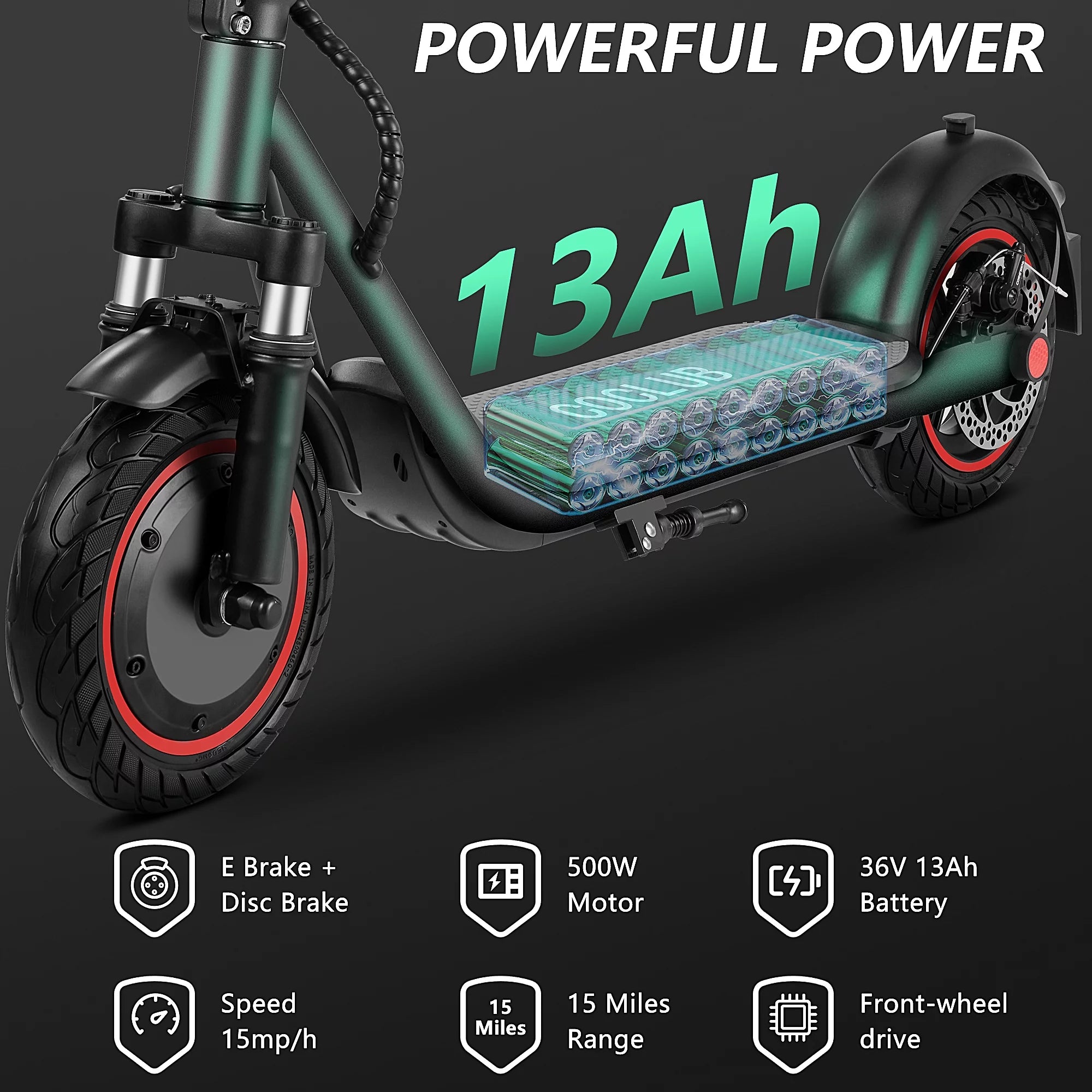 500W Motor 15 MPH 15 Miles Range 10" Solid Tires Folding Electric Scooter C862