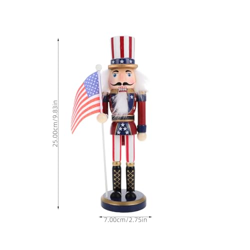 Patriotic Nutcracker Figurines Wooden Soldier Statue with Cane Y8937
