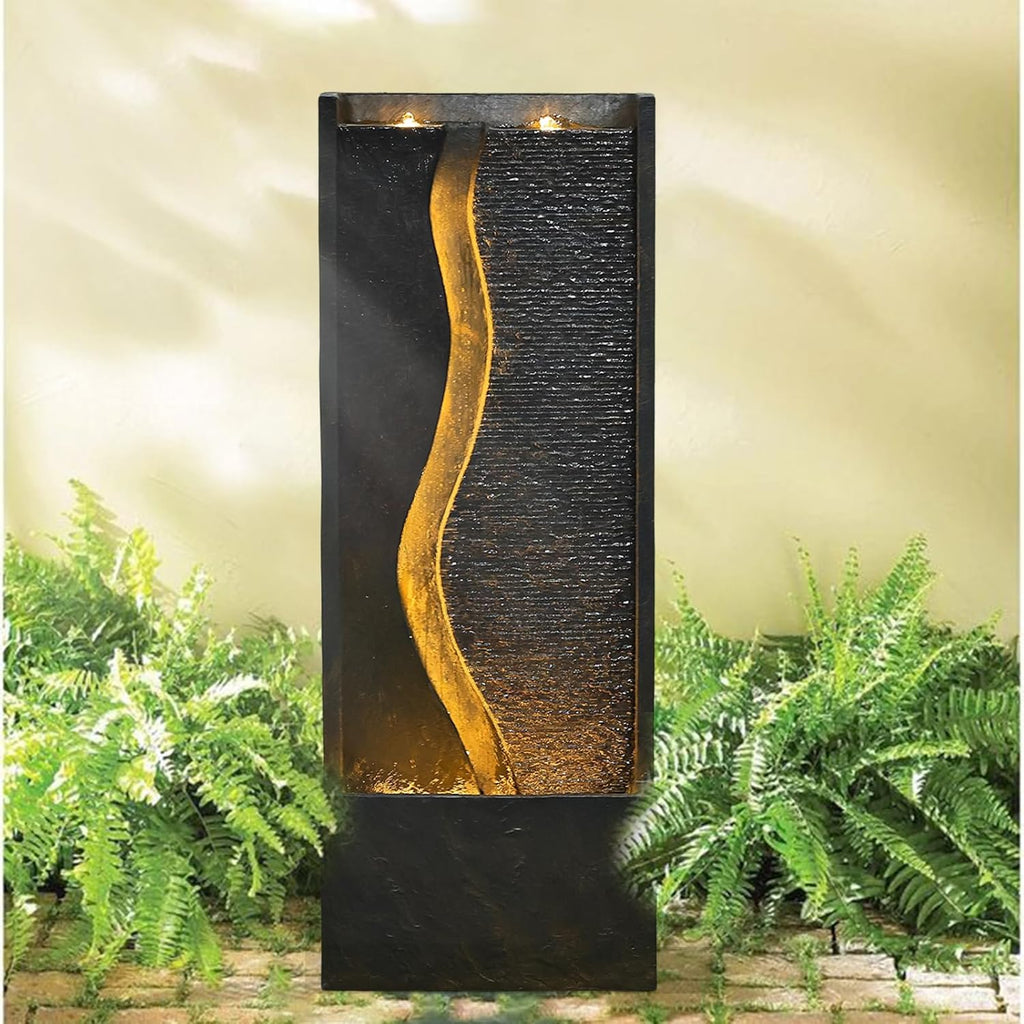 4.1ft Outdoor Water Fountain with LED Lights, Rusty Dark Gray A9797