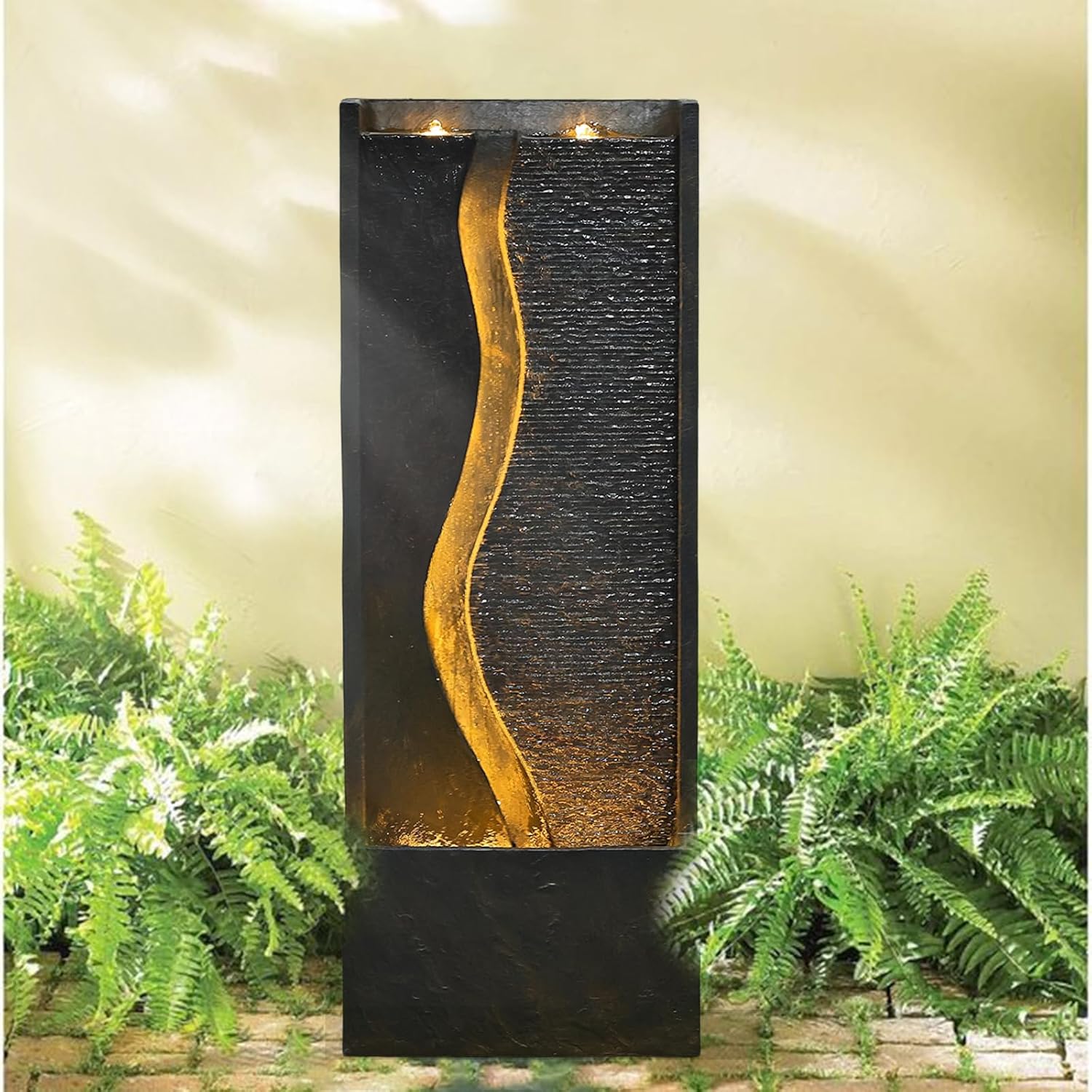 4.1ft Outdoor Water Fountain with LED Lights, Rusty Dark Gray A9797