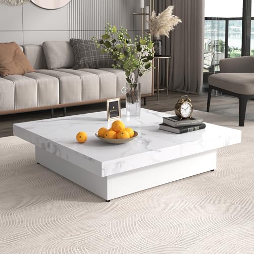 White Marble Veneer Coffee Table with Storage Q678365