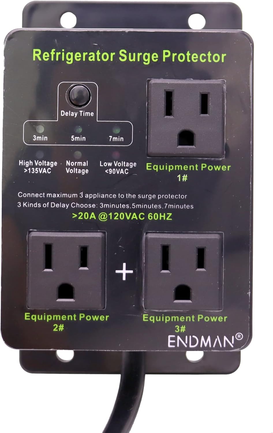 Refrigerator Surge Protector Three Outlet Voltage Protector with Time Delay P18134