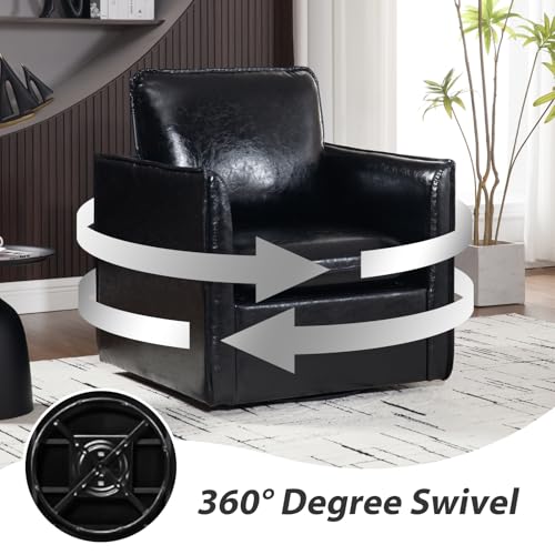 Green Leather Swivel Accent Chair with Back Pillow D6815