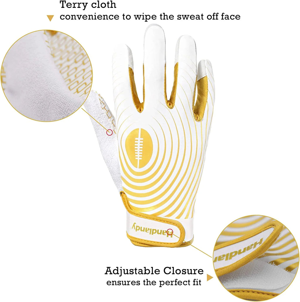 White and Gold Youth Football Gloves F11150