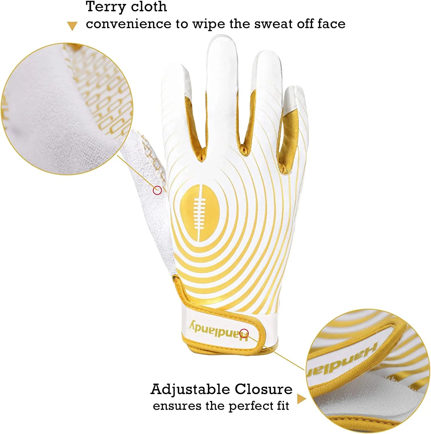 White and Gold Youth Football Gloves F11150