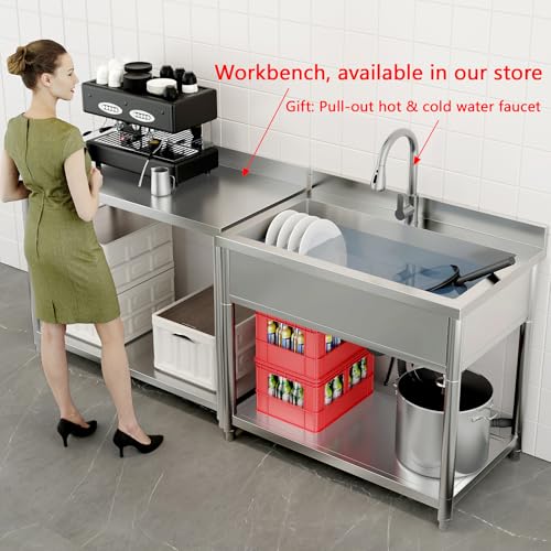 Stainless Steel Freestanding Utility Sink with Pull-out Faucet Z723