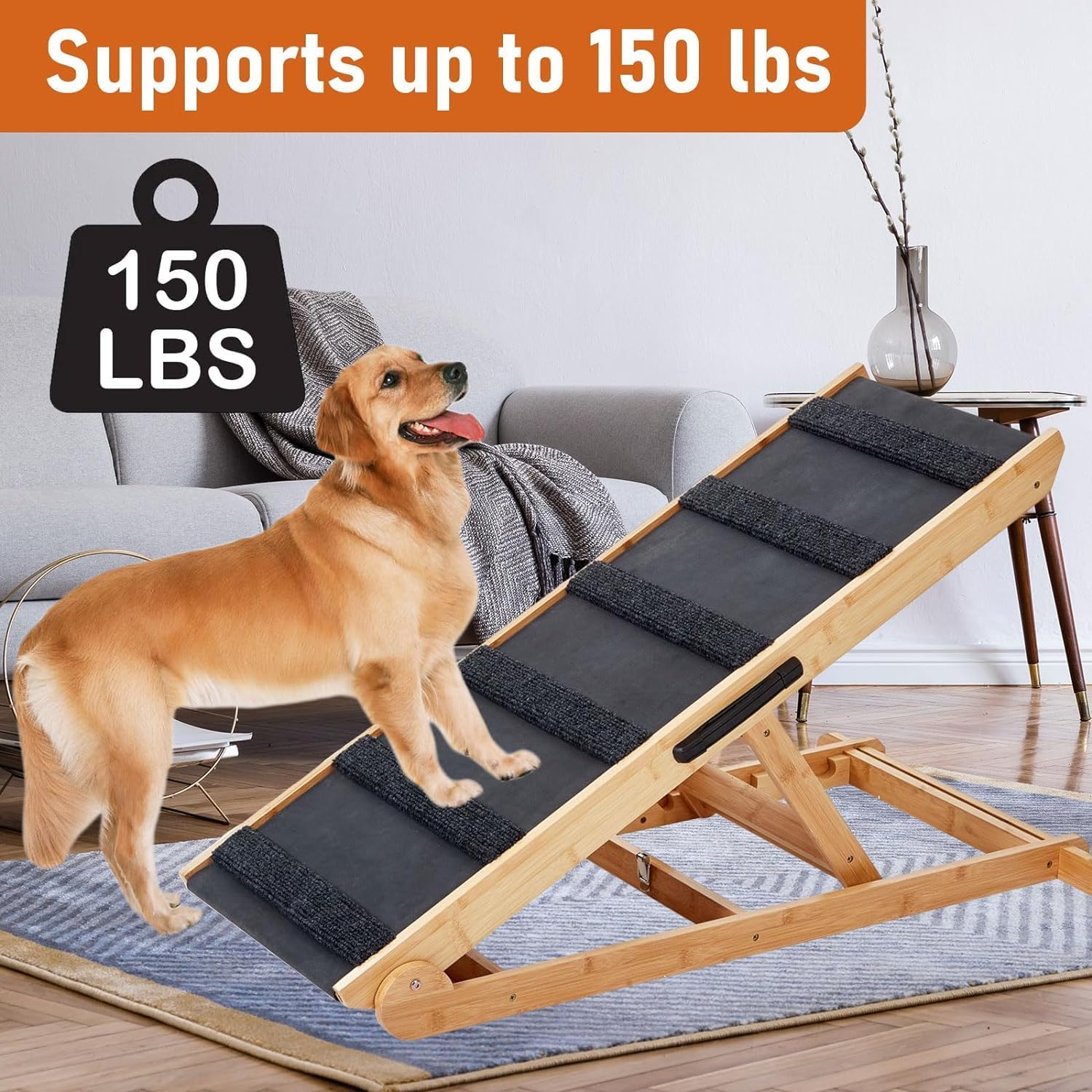 6 Layer Adjustable Dog Ramp, 41.33" Long, Non Slip Rubber Surface E292870