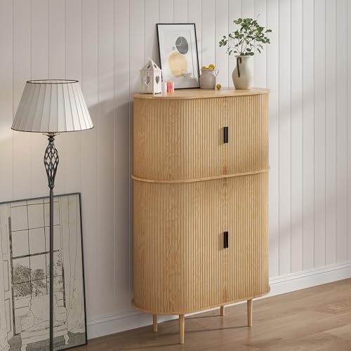 Black Fluted Panel 2 Doors Storage Cabinet V165882