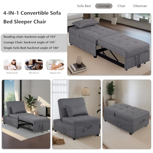 Dark Gray Convertible Sofa Bed with Pillow K15590