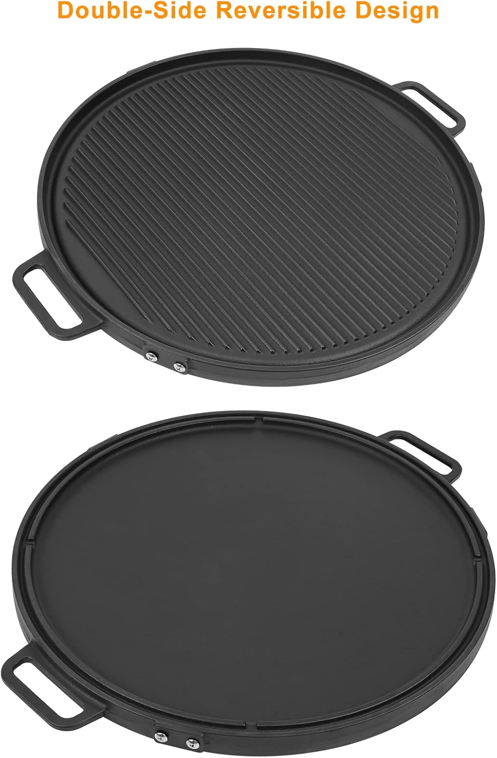 18" Cast Iron Double Sided Reversible Griddle Pan with Handles K835