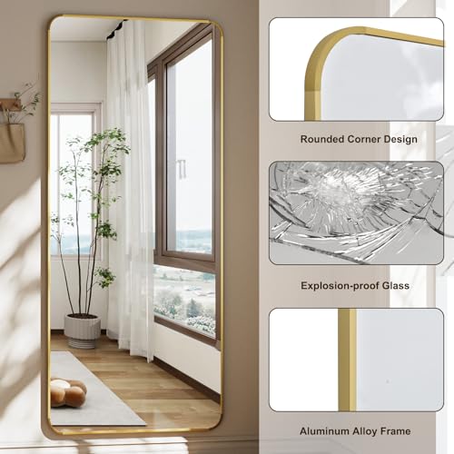 56" x 21" Gold Aluminum Frame Full Length Floor Mirror Z48199