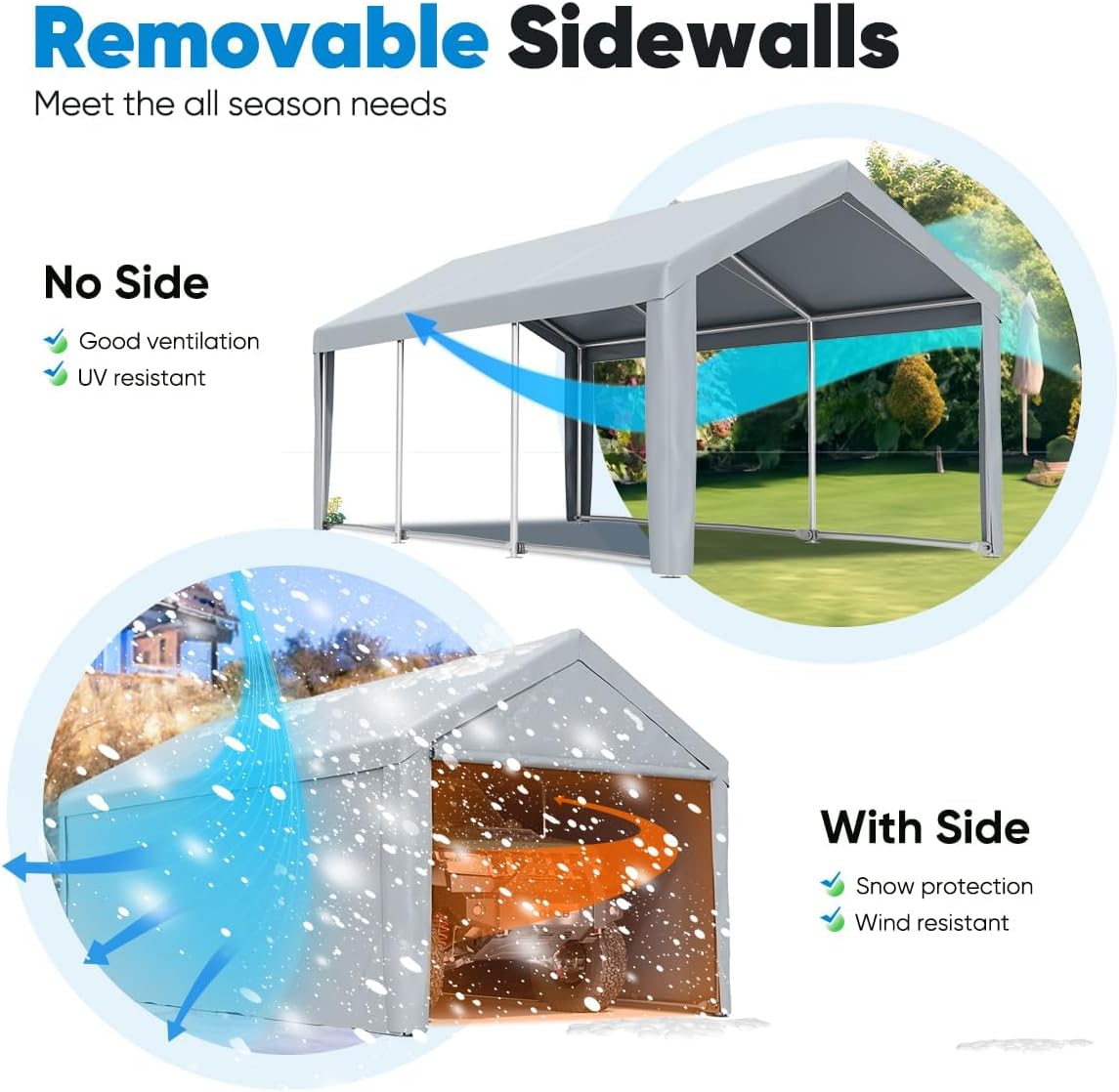 10’x20’ Heavy Duty Galvanized Carport Canopy Silver Gray K16703
