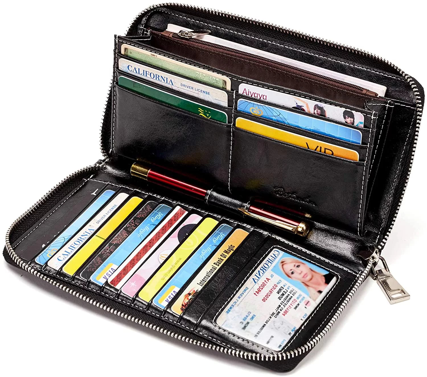 Leather Zip Around Credit Card Holder Wristlet Clutch W990