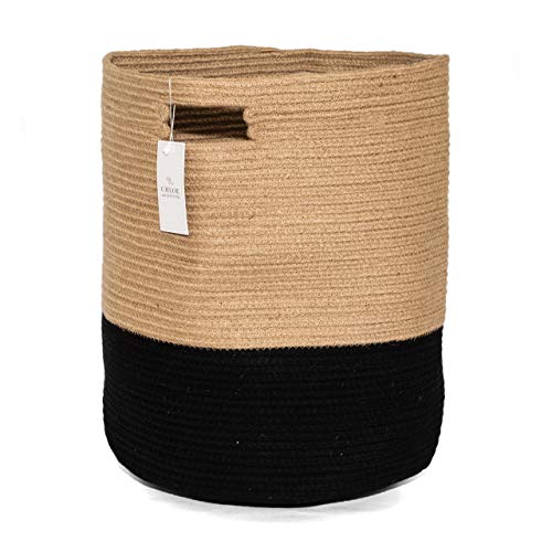 Large Cotton Blanket Basket 19 x 16 x 16 Inches White & Tan M49538