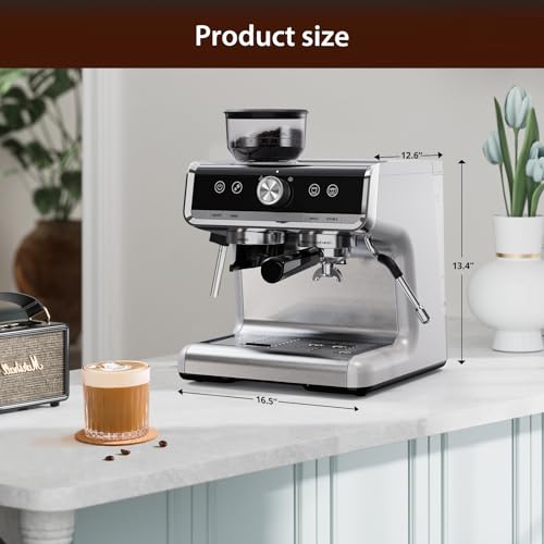 20 Bar Espresso Machine with Grinder and Milk Frother Steam Wand V2608