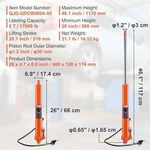 8 Ton Hydraulic Ram Jack with Air Pump and Single Piston Pump Z947