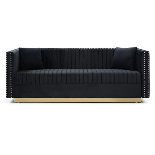 Beige Velvet 3 Seater Sofa J174