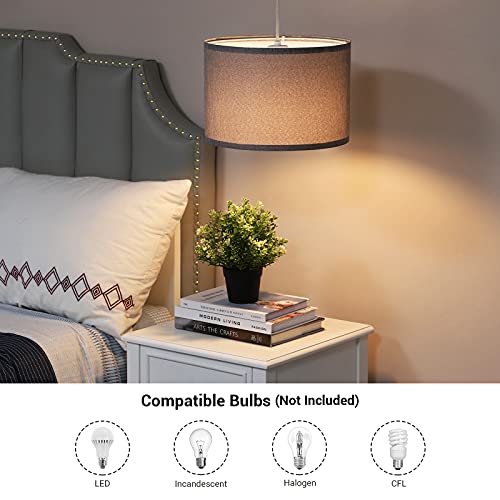 White Fabric Plug In Hanging Pendant Light with 15Ft Cord O779