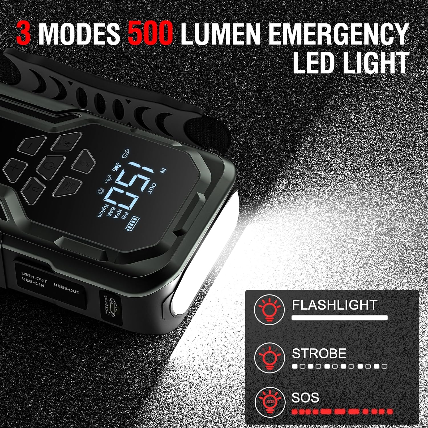 3500A 12V Lithium Battery Jump Starter with 150PSI Tire Inflator T9752