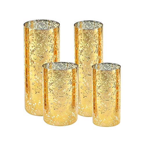 2 PCS Mercury Gold Glass Hurricane Candleholder S94783