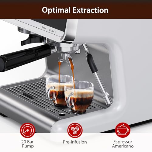 20 Bar Espresso Machine with Grinder and Milk Frother Steam Wand V2608