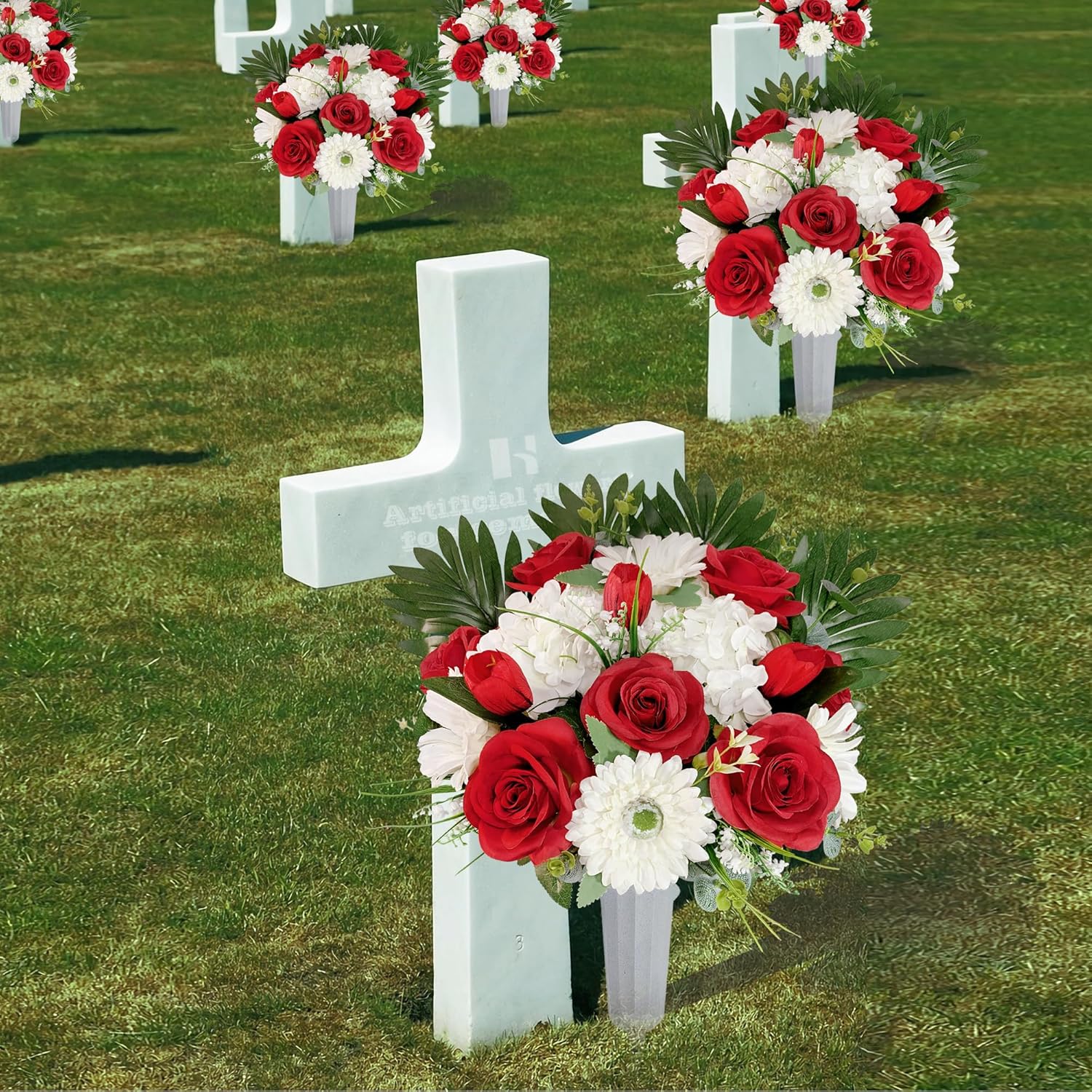 Cemetery Flower with Grave Vase, Rose Mum and Hydrangea Mix Bouquet K856239