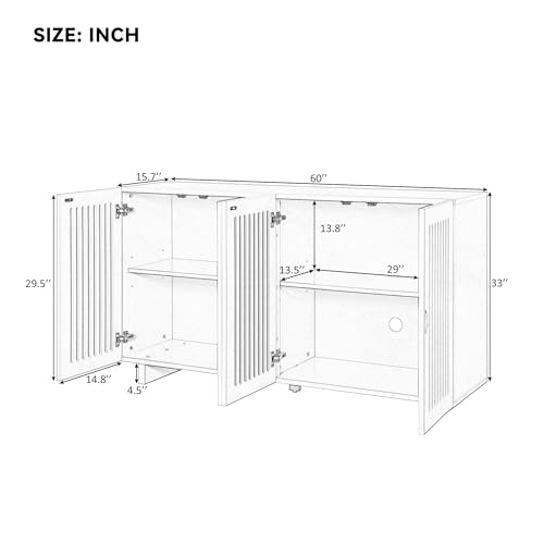 60" Wood Sideboard Cabinet with 2 Doors and 2 Adjustable Shelves (Almond) I742249
