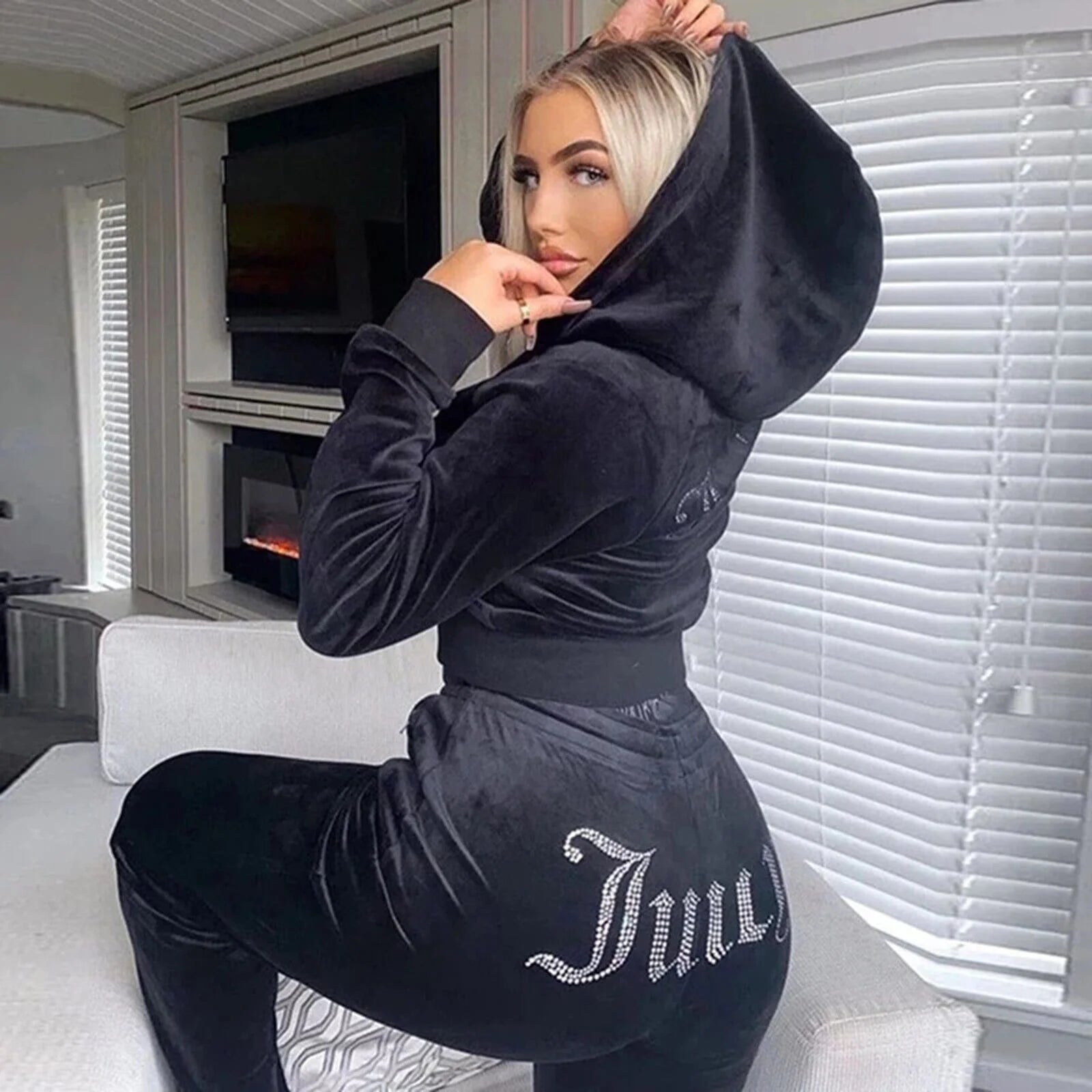 Velour Velvet Hoodie Jogging Set E23424