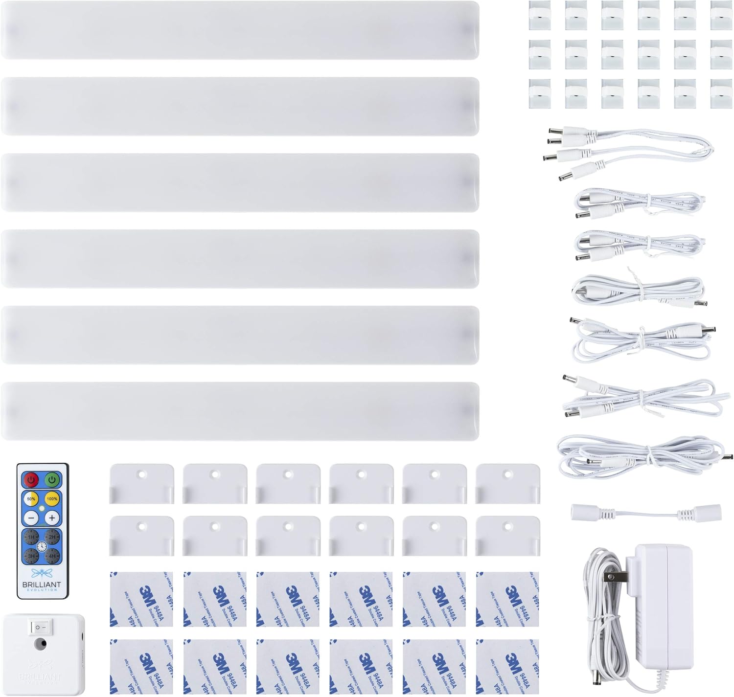 Wired LED Under Cabinet Light Kit with Remote Control 3 Bars 3000K Warm White Pack of 2 M43674