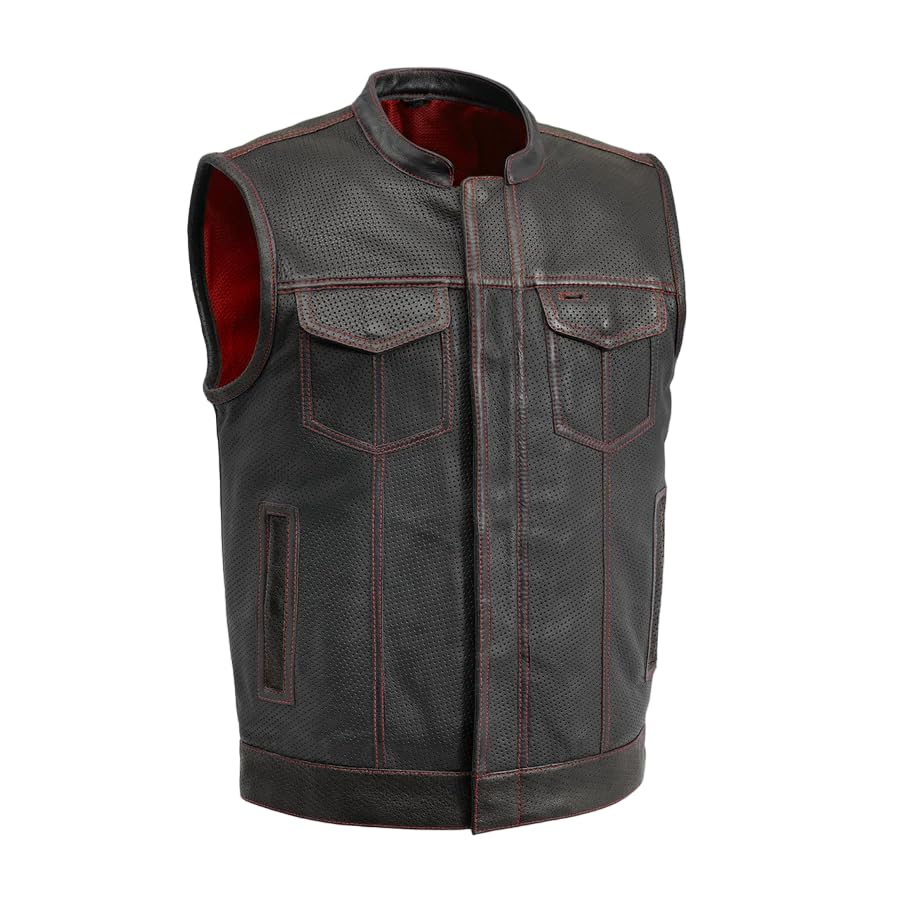Mens Motorcycle Biker Riding Leather Vest with Mesh lining and Conceal Carry Pockets S1477