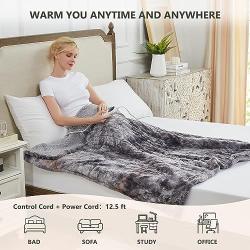 50x60 Electric Heated Throw Blanket with Faux Fur Sherpa E9151
