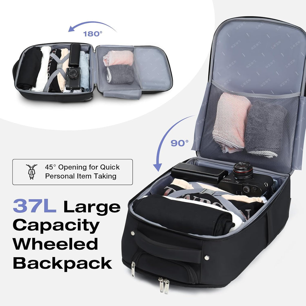 17 Inch Waterproof Black Rolling Backpack with Wheels U3579