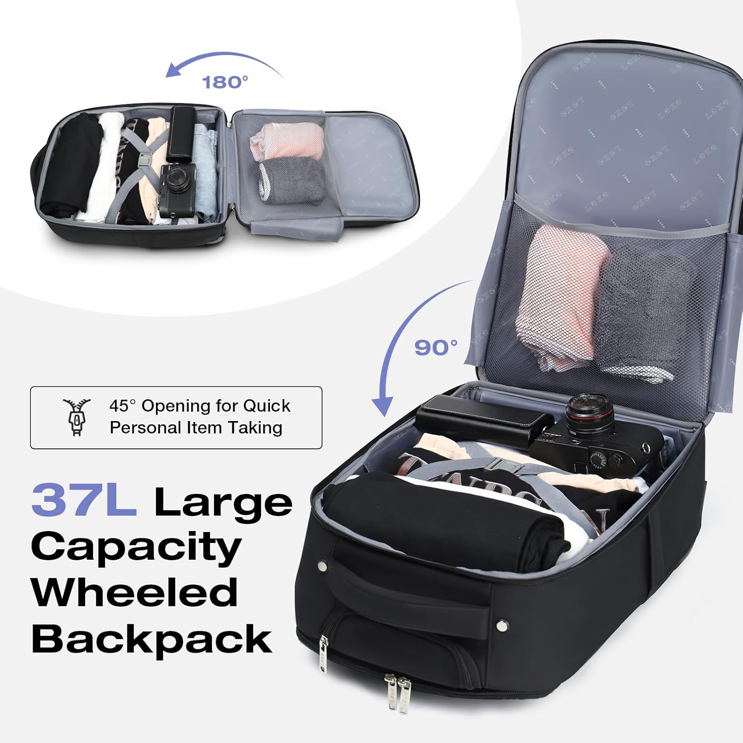 17 Inch Waterproof Black Rolling Backpack with Wheels U3579