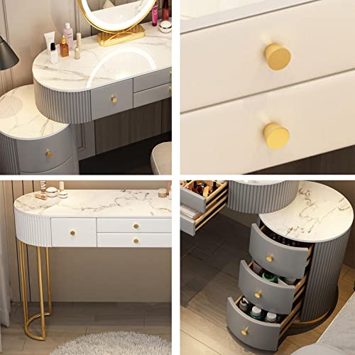 Gray Makeup Vanity Set with Lighted Mirror and Cushioned Stool D4726
