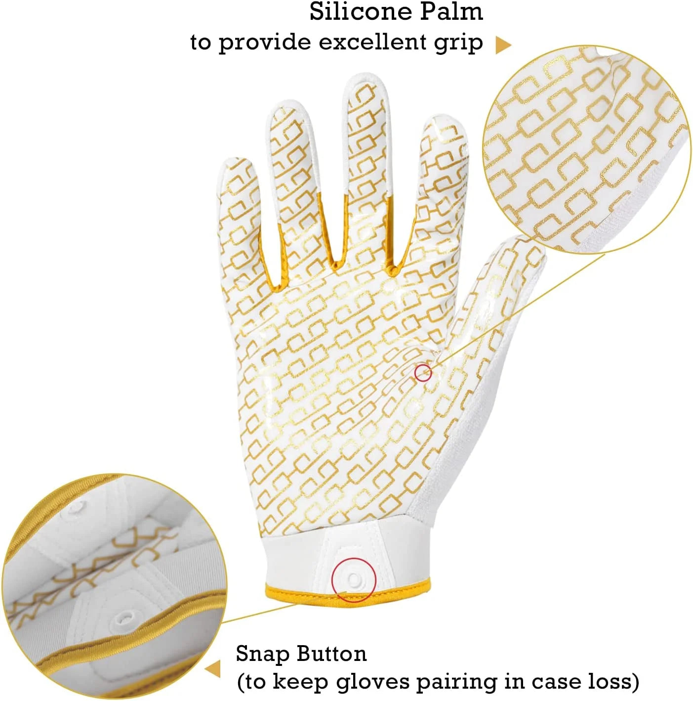 White and Gold Youth Football Gloves F11150