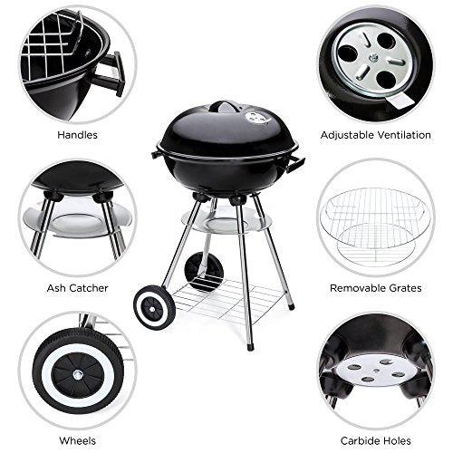 18-inch Portable Steel Charcoal BBQ Grill, Black D22124