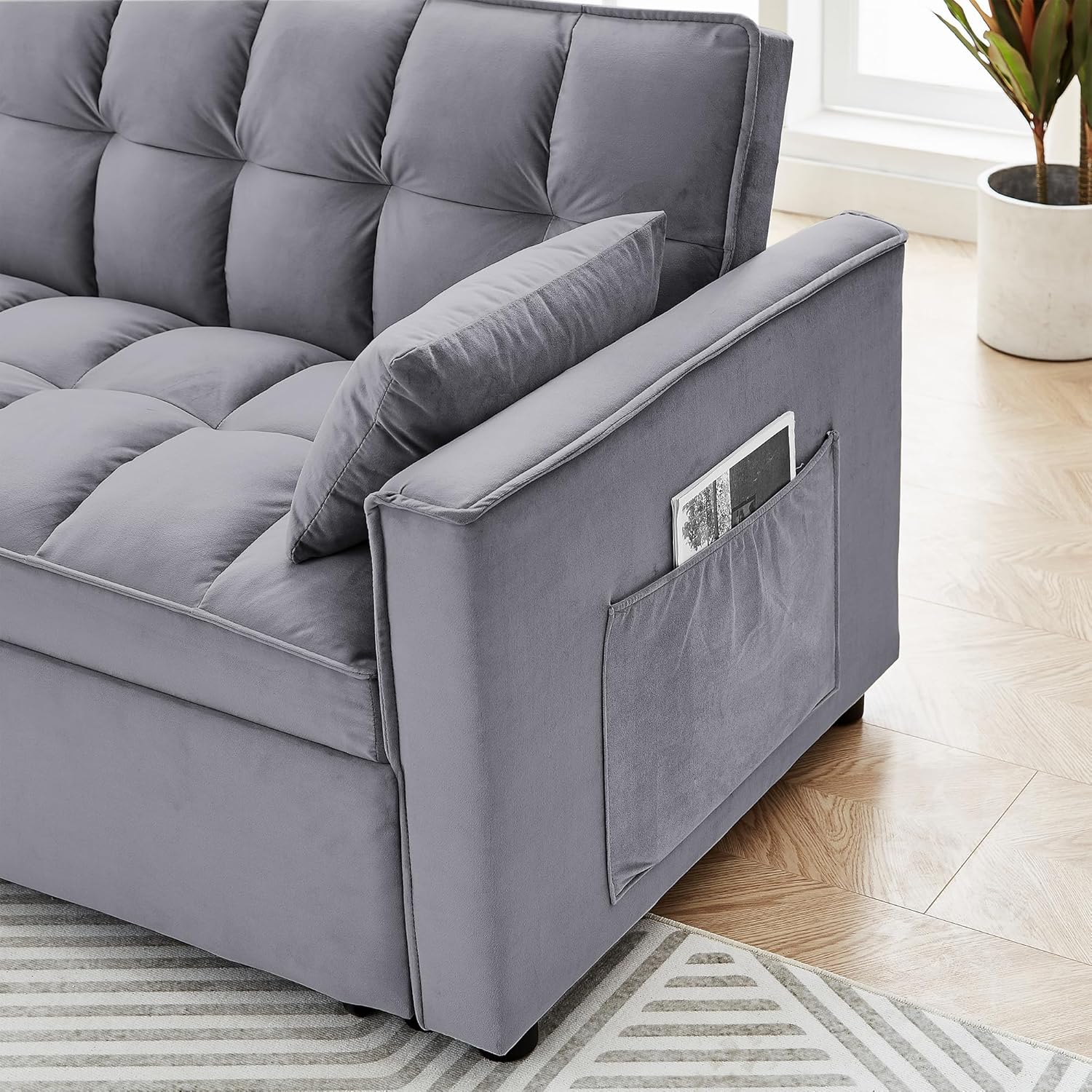 Tufted Velvet Convertible Sleeper Sofa Bed with Pullout Bed I529745